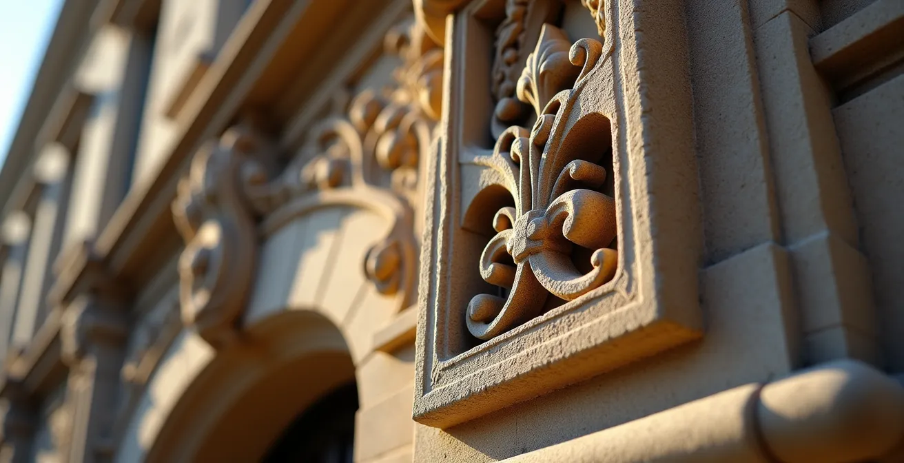 Detailaufnahme der neobarocken Fassade des Hotel Adlon mit historischen Ornamenten