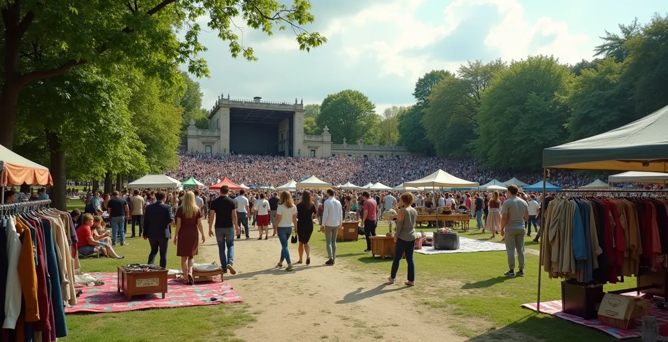 Lebendige Sonntagsszene im Mauerpark mit Flohmarkt und Menschen