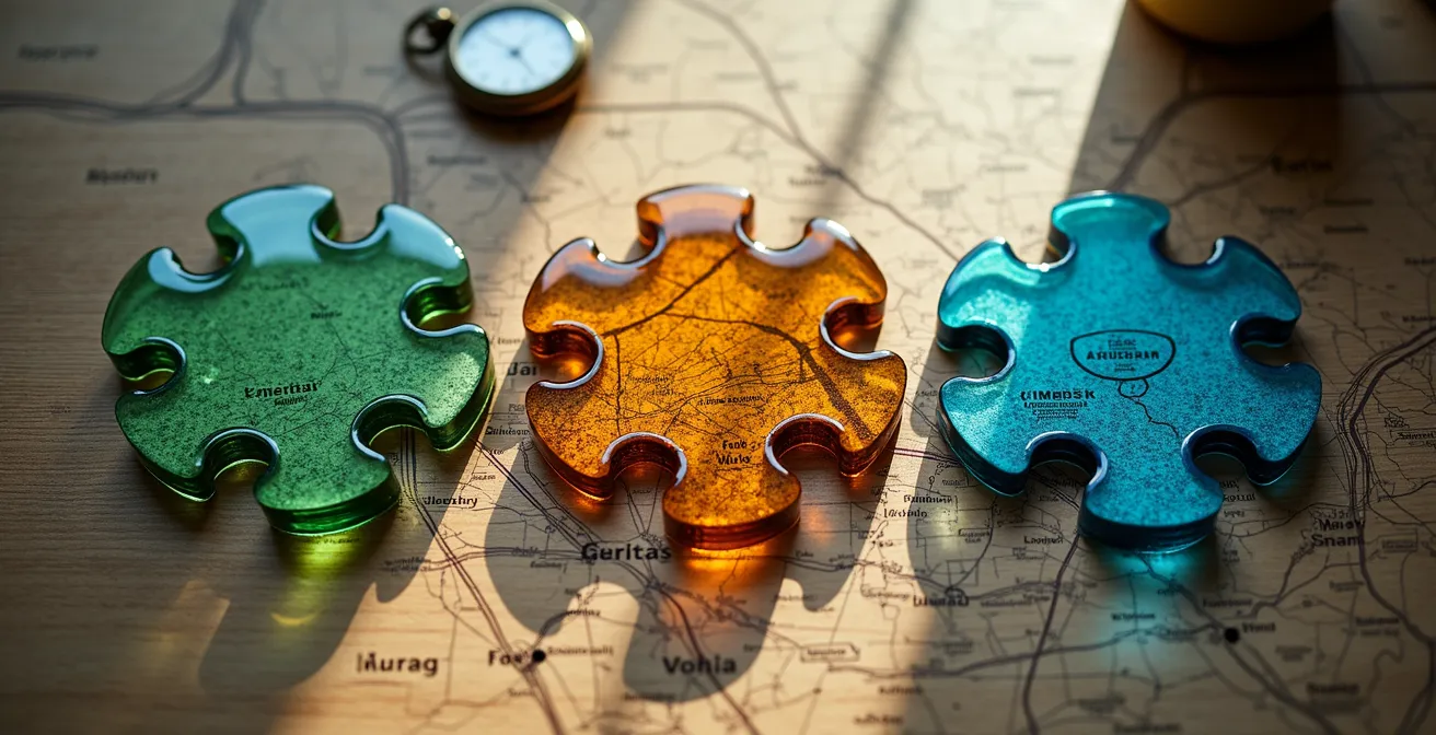 Vogelperspektive auf Berliner Stadtplan mit modularen Kiez-Bereichen markiert