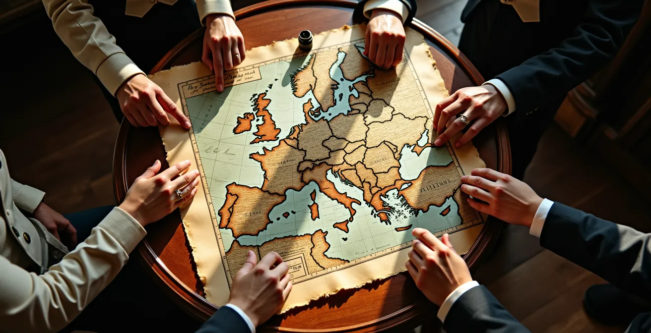 Historische Darstellung des Berliner Kongresses mit Diplomaten in einem prächtigen Saal