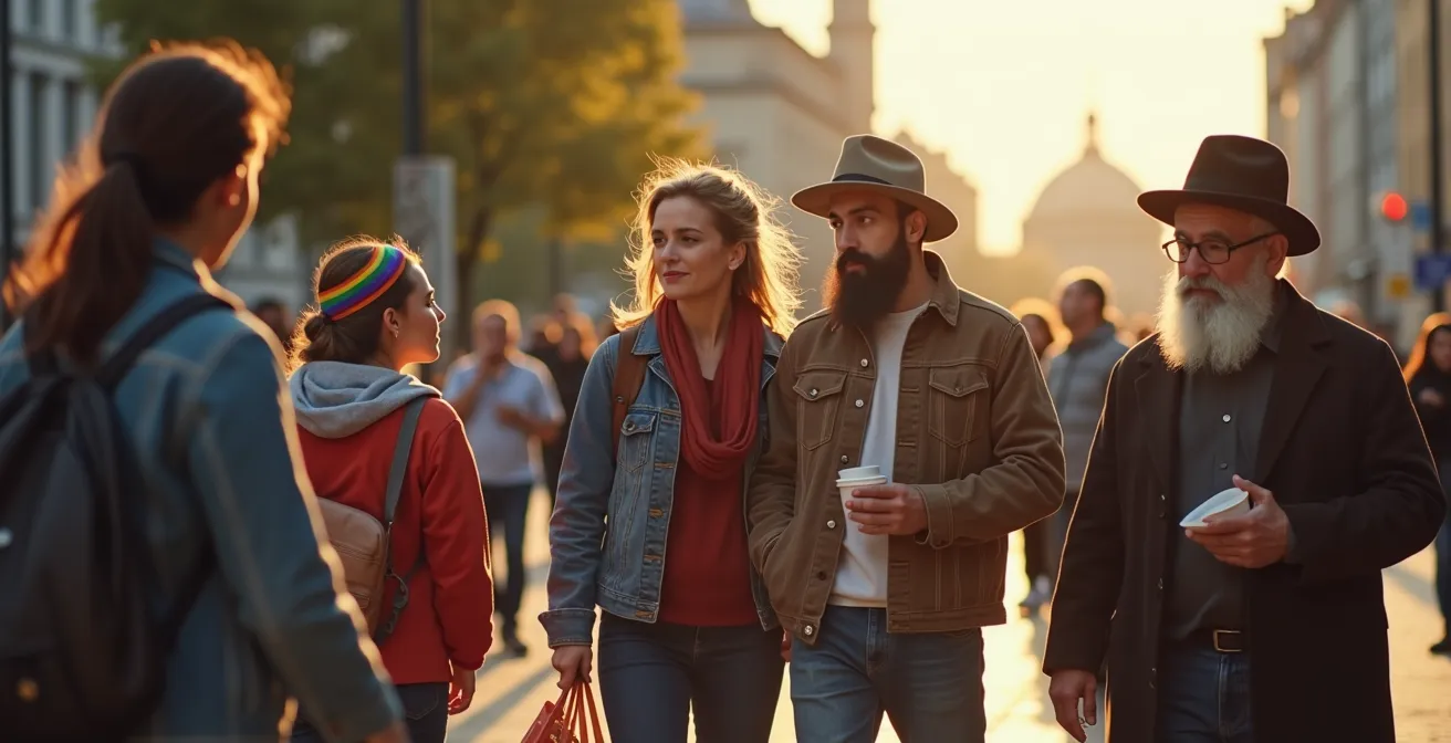 Kulturelle Kreuzung in Berlin - Menschen verschiedener Herkunft teilen einen urbanen Raum