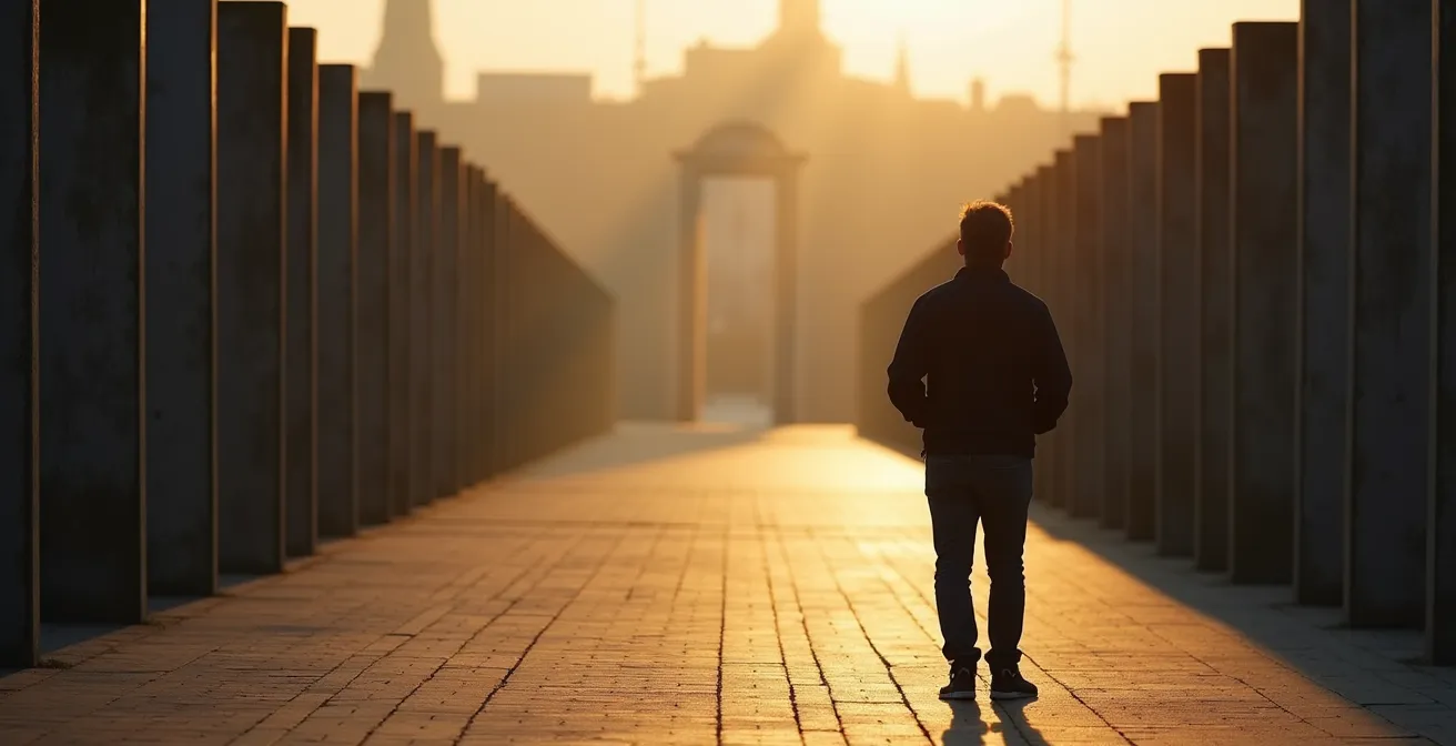 Gedenkstätte Bernauer Straße im Morgenlicht mit erhaltenen Grenzsicherungsanlagen