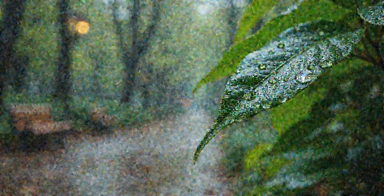 Menschenleerer Berliner Park nach einem Regenschauer mit glitzernden Wassertropfen und intensivem Naturduft