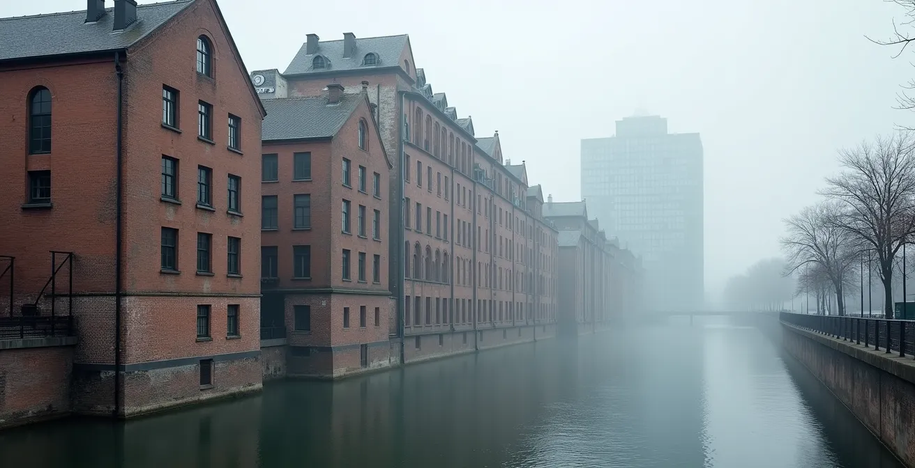 Historische Handelsszene an der mittelalterlichen Spree mit Handelsschiffen und Speichern