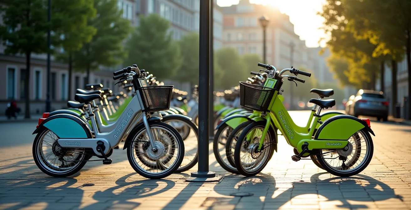 Geteilte Ansicht von Nextbike-Station und Lime-Bikes auf Berliner Straße