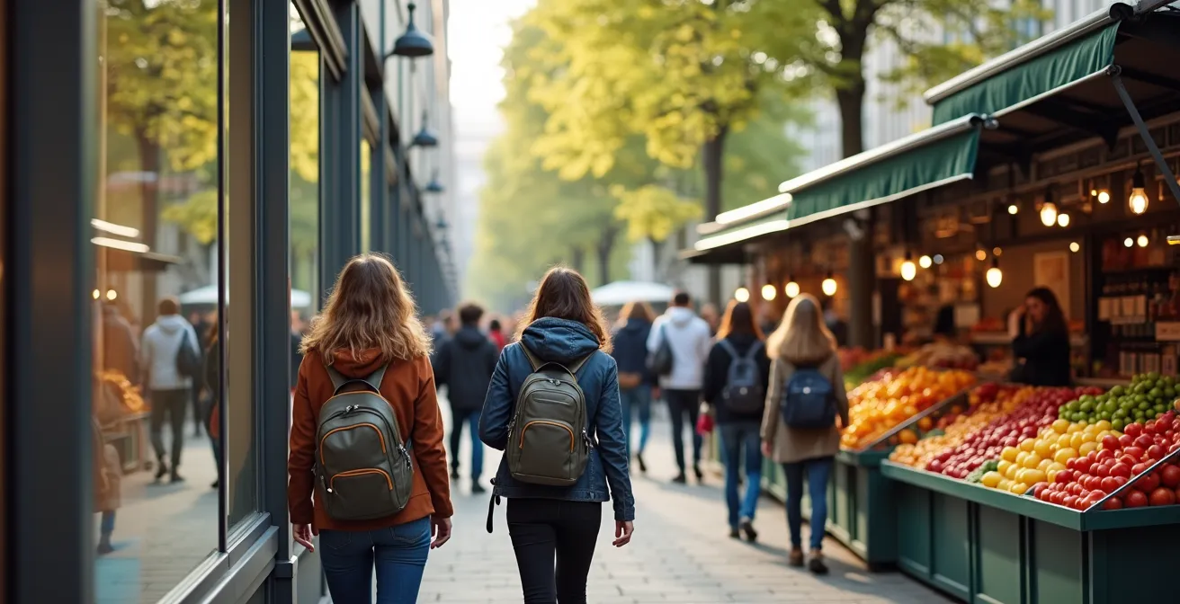 Thematische Erkundungsrouten durch verschiedene Berliner Kieze, die unterschiedliche Reisende zeigen.