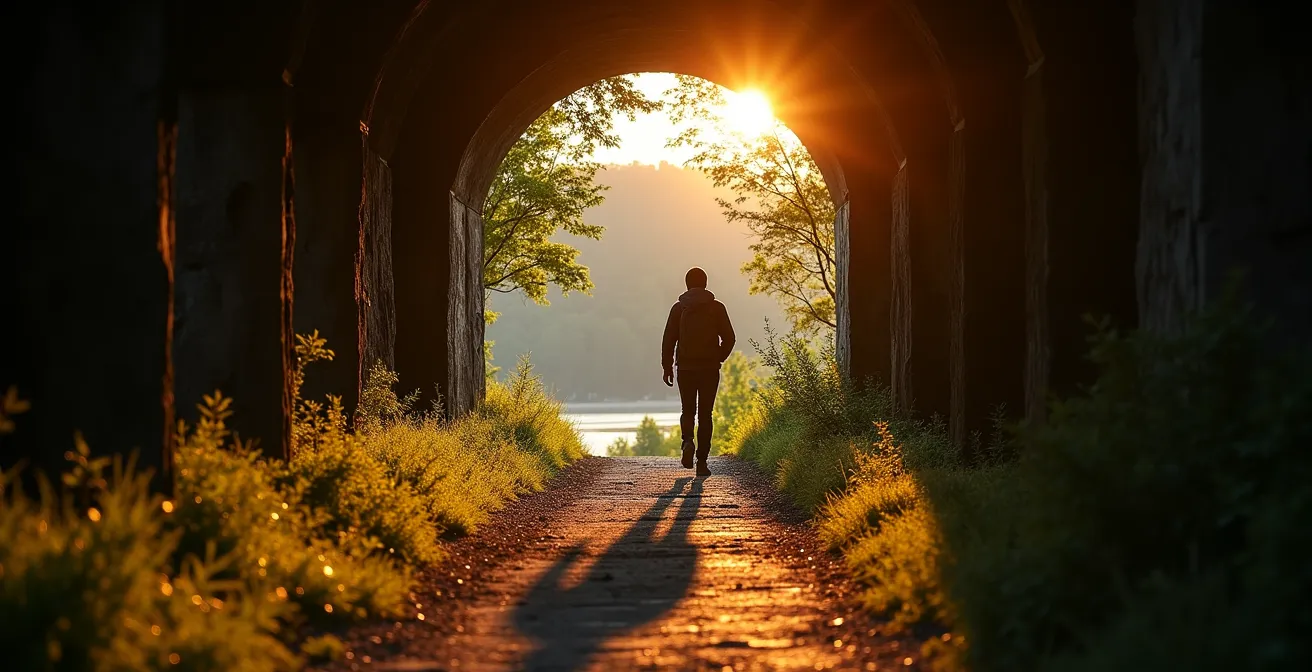 Spreetunnel-Eingang mit Wanderweg entlang des Müggelsee-Ufers